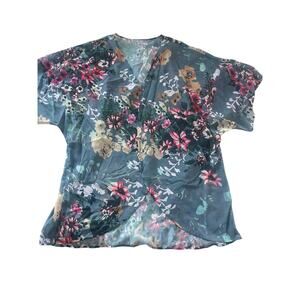 Unbranded Sheer Floral Short Sleeve Throw Over Blouse Women's Size 2XL